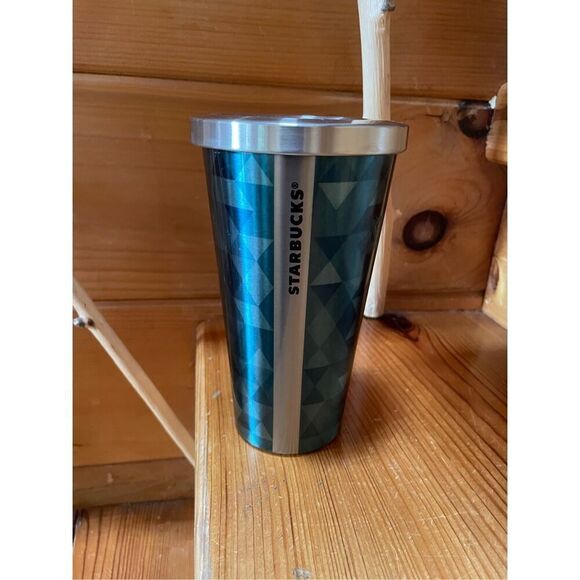 STARBUCKS BLUE MOSAIC STAINLESS COLD BEVERAGE CUP TUMBLER W/LID NO STRAW 16 OZ - Picture 1 of 4